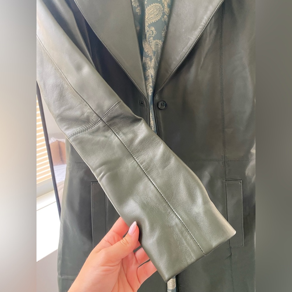 Zayn - Luxury 100% Genuine Leather Trench Coat in Army/Olive Green - Size M - Picture 6 of 12